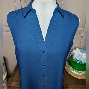 Ann Taylor Teal Sleevlees Button Front Blouse